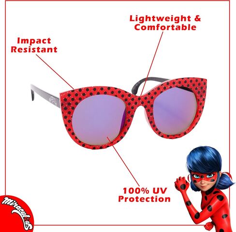 شخصيات Sun-Staches Miraculous Ladybug Lil، نظارات شمسية للأطفال، إكسسوار أزياء، عدسات UV400، مقاس واحد يناسب معظم الأطفال، إطارات سوداء مع قناع الخنفساء الأحمر in Kuwait