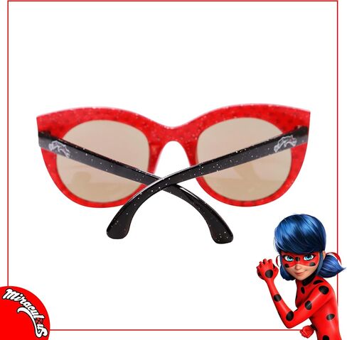 شخصيات Sun-Staches Miraculous Ladybug Lil، نظارات شمسية للأطفال، إكسسوار أزياء، عدسات UV400، مقاس واحد يناسب معظم الأطفال، إطارات سوداء مع قناع الخنفساء الأحمر in Kuwait
