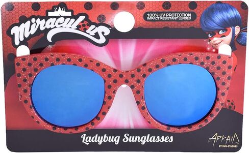 شخصيات Sun-Staches Miraculous Ladybug Lil، نظارات شمسية للأطفال، إكسسوار أزياء، عدسات UV400، مقاس واحد يناسب معظم الأطفال، إطارات سوداء مع قناع الخنفساء الأحمر in Kuwait