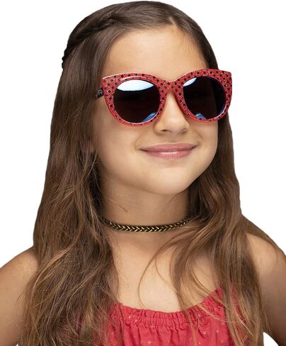 شخصيات Sun-Staches Miraculous Ladybug Lil، نظارات شمسية للأطفال، إكسسوار أزياء، عدسات UV400، مقاس واحد يناسب معظم الأطفال، إطارات سوداء مع قناع الخنفساء الأحمر in Kuwait