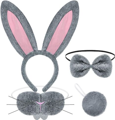 Animal Costume Set Bunny Ears Nose Tail and Bow Tie Bunny Accessories for Kids Easter Cosplay Birthday Performance in Kuwait