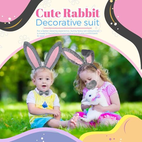Animal Costume Set Bunny Ears Nose Tail and Bow Tie Bunny Accessories for Kids Easter Cosplay Birthday Performance in Kuwait