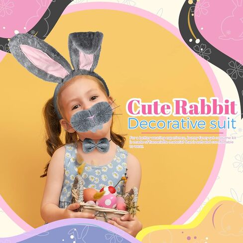 Animal Costume Set Bunny Ears Nose Tail and Bow Tie Bunny Accessories for Kids Easter Cosplay Birthday Performance in Kuwait