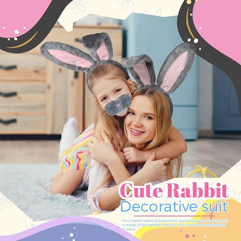 Animal Costume Set Bunny Ears Nose Tail and Bow Tie Bunny Accessories for Kids Easter Cosplay Birthday Performance in Kuwait