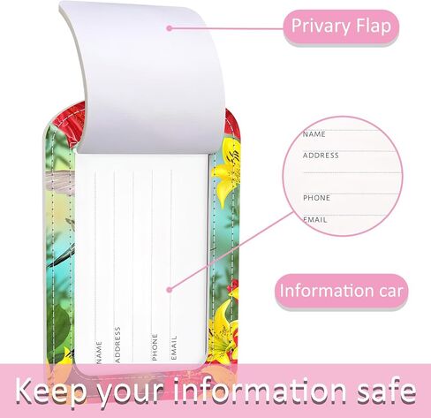 iapodiad 2 Pack Luggage Tags for Suitcases,Hummingbird Red Hibiscus Luggage Tag,PU Leather Id Label Luggage Tags with Stainless Steel Loop and Privacy Cover for Women Men Teens Travel in Saudi Arabia