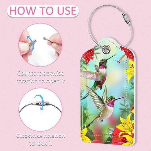 iapodiad 2 Pack Luggage Tags for Suitcases,Hummingbird Red Hibiscus Luggage Tag,PU Leather Id Label Luggage Tags with Stainless Steel Loop and Privacy Cover for Women Men Teens Travel in Saudi Arabia