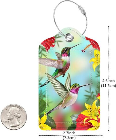 iapodiad 2 Pack Luggage Tags for Suitcases,Hummingbird Red Hibiscus Luggage Tag,PU Leather Id Label Luggage Tags with Stainless Steel Loop and Privacy Cover for Women Men Teens Travel in Saudi Arabia