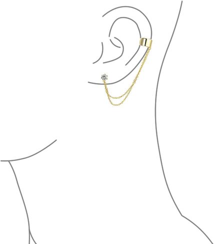 شريط عادي من الغضروف الهندسي مع سلسلتين من الأذن تشوه الكفة تشيكوسلوفاكيا مسمار شحمة الأذن للنساء المراهقين والرجال مطلي بالذهب عيار 14 قيراط. فضة استرلينية عيار 925 in Kuwait