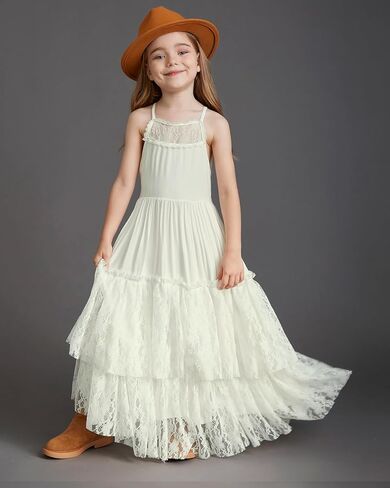 Girls Kids Lace Back Full-Length Backless Tulle Party Holiday Flower Girl Dress Size 4-14 in Kuwait