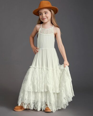 Girls Kids Lace Back Full-Length Backless Tulle Party Holiday Flower Girl Dress Size 4-14 in Kuwait