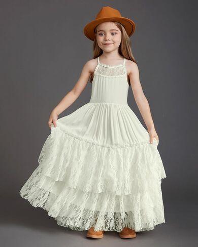 Girls Kids Lace Back Full-Length Backless Tulle Party Holiday Flower Girl Dress Size 4-14 in Kuwait