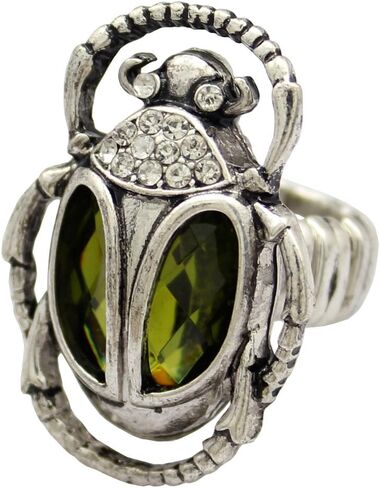 Q&Q Fashion Vintage Egyptian Cleopatra khepri Scarab Beetle Green Rhinestone Stretch Finger Ring in Kuwait