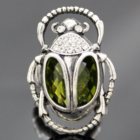 Q&Q Fashion Vintage Egyptian Cleopatra khepri Scarab Beetle Green Rhinestone Stretch Finger Ring in Kuwait