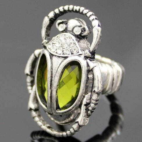 Q&Q Fashion Vintage Egyptian Cleopatra khepri Scarab Beetle Green Rhinestone Stretch Finger Ring in Kuwait
