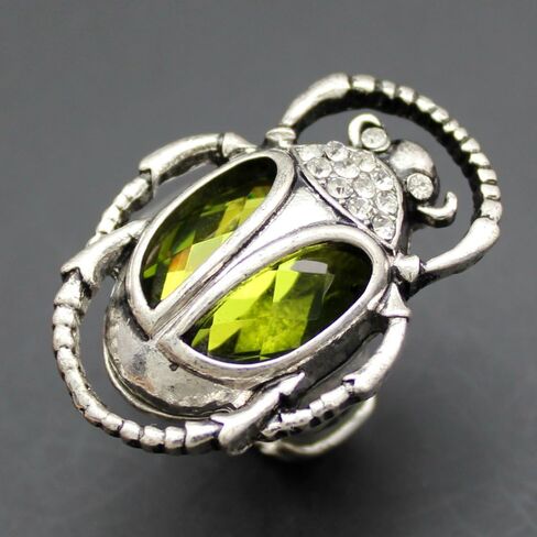 Q&Q Fashion Vintage Egyptian Cleopatra khepri Scarab Beetle Green Rhinestone Stretch Finger Ring in Kuwait