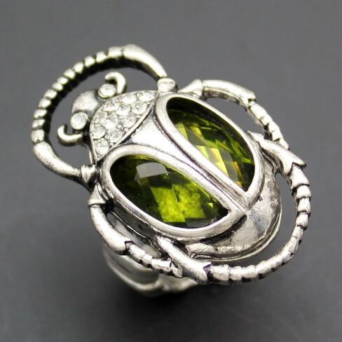 Q&Q Fashion Vintage Egyptian Cleopatra khepri Scarab Beetle Green Rhinestone Stretch Finger Ring in Kuwait