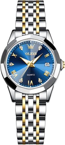 ساعات OLEVS الذهبية للنساء ساعات معصم فاخرة للنهار والتاريخ مقاومة للماء من الفولاذ المقاوم للصدأ كوارتز تناظرية خفيفة الوزن للسيدات وسوار قابل للتعديل وساعة يد بسيطة باللون الذهبي والأسود والأبيض in Kuwait