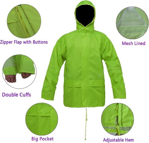 RainRider Rain Suits Safety Rain Jacket with Pants High Visibility Reflective Rain Gear in Kuwait