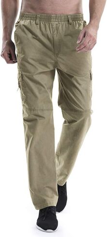بنطال كارجو بخصر مطاطي للرجال، كاجوال فضفاض وخفيف الوزن، ملابس عمل سهلة الارتداء in Kuwait