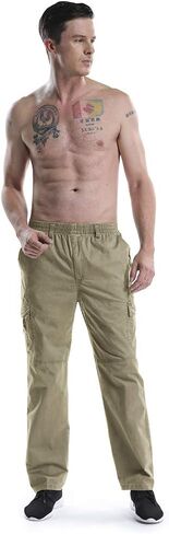 بنطال كارجو بخصر مطاطي للرجال، كاجوال فضفاض وخفيف الوزن، ملابس عمل سهلة الارتداء in Kuwait