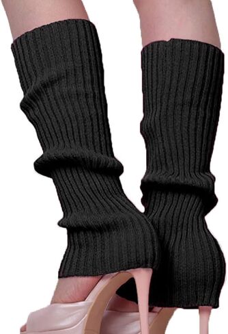 Song Qing Women 80s Dance Plain Ribbed Running Headband Wristbands Knit Crochet Long Leg Warmers Set in Saudi Arabia