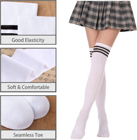 DOOVID Over the Knee Socks for Women Knit Striped Tube Socks Thigh High Socks Athletic Socks in Kuwait