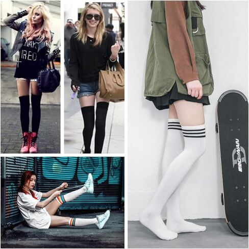 DOOVID Over the Knee Socks for Women Knit Striped Tube Socks Thigh High Socks Athletic Socks in Kuwait