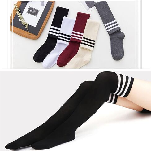 DOOVID Over the Knee Socks for Women Knit Striped Tube Socks Thigh High Socks Athletic Socks in Kuwait