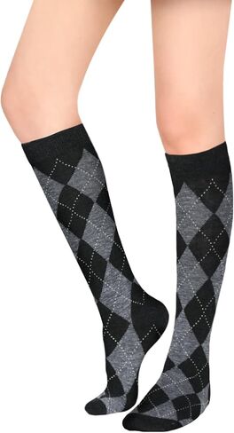 Suluia النساء الملونة قوس قزح مخطط جوارب طويلة إلى الركب Argyle الفخذ العليا جوارب طويلة أنبوب كأس العالم عيد الميلاد الجوارب هدايا in Kuwait