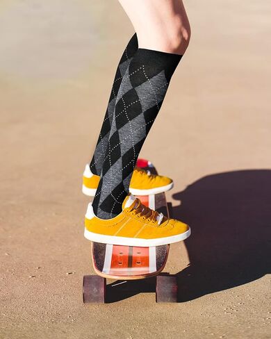 Suluia النساء الملونة قوس قزح مخطط جوارب طويلة إلى الركب Argyle الفخذ العليا جوارب طويلة أنبوب كأس العالم عيد الميلاد الجوارب هدايا in Kuwait