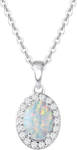 FANCIME Opal Jewelry Set Sterling Silver Oval Opal Ruby Necklaces White Opal Stud Leverback Earrings October Birthstone Fine Jewelry for Women in Kuwait