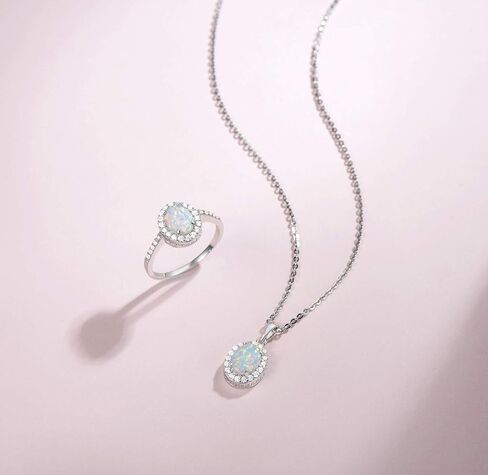 FANCIME Opal Jewelry Set Sterling Silver Oval Opal Ruby Necklaces White Opal Stud Leverback Earrings October Birthstone Fine Jewelry for Women in Kuwait
