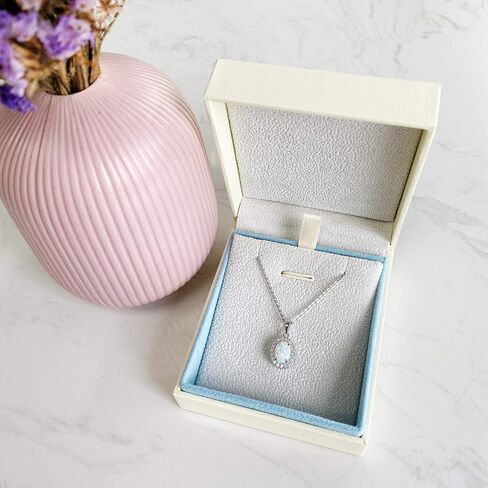 FANCIME Opal Jewelry Set Sterling Silver Oval Opal Ruby Necklaces White Opal Stud Leverback Earrings October Birthstone Fine Jewelry for Women in Kuwait