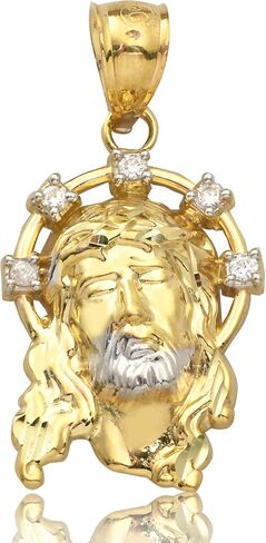 LoveBling 10K Yellow Gold Two-Tone Jesus Head with CZ Halo Pendant Charm (1.20" x 0.60") in Saudi Arabia