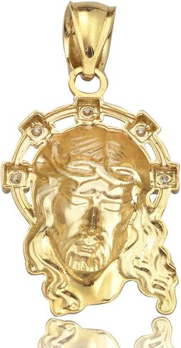 LoveBling 10K Yellow Gold Two-Tone Jesus Head with CZ Halo Pendant Charm (1.20" x 0.60") in Saudi Arabia