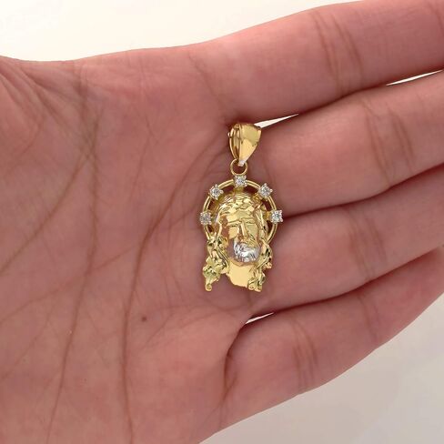 LoveBling 10K Yellow Gold Two-Tone Jesus Head with CZ Halo Pendant Charm (1.20" x 0.60") in Saudi Arabia