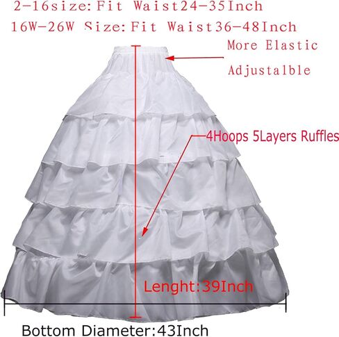 تنورة نسائية من Lanbaodress مكونة من 4 حلقات و5 كشكشة لحفلات الزفاف وتنورة داخلية (أبيض، أحمر، أسود). in Kuwait