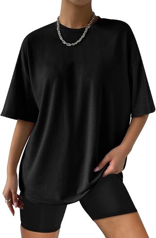 العصرية الملكة المرأة المتضخم تي شيرت فضفاضة تناسب القطن Crewneck قصيرة الأكمام بلايز الصيف بلوزة غير رسمية 2023 Y2K الأساسية المحملة in Kuwait