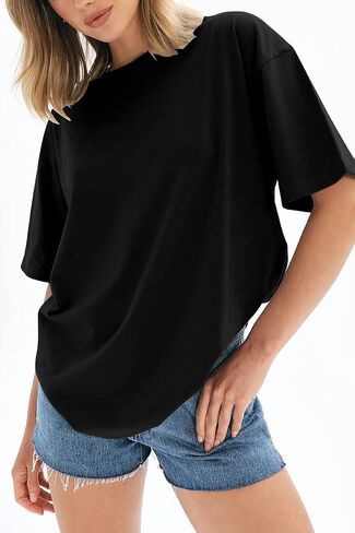 العصرية الملكة المرأة المتضخم تي شيرت فضفاضة تناسب القطن Crewneck قصيرة الأكمام بلايز الصيف بلوزة غير رسمية 2023 Y2K الأساسية المحملة in Kuwait