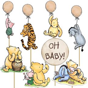 YBW 16 Pcs Classic The Pooh Centerpieces for Baby Shower Decorations Oh Baby Winnie Table Toppers On Sticks Cutouts For Winnie Birthday Supplies Decorations in Kuwait
