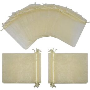 50pcs Large Sheer Organza Favor Bags 6.6x9'' Jewelry Candy Gift Bags Mini Bottle Wine Bags Samples Display Drawstring Pouches (Navy Blue)