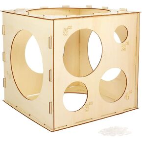 Auihiay 2-10 Inch Collapsible Wood Balloon Sizer Box Cube, Balloon Size Measurement Tool for Balloon Decorations, Balloon Arches, Balloon Columns (9 Holes)