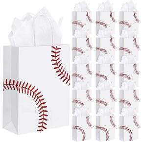 durony 16 Pieces Baseball Party Favor Bags with Handles Tissue Paper Baseball Gift Paper Bags Goodie Candy Treat Bags for Birthday, Baseball Themed Party Supplies (8.6 x 6.2 x 3.1 Inches) in Saudi Arabia