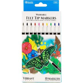 BAZIC Felt Washable Markers 20 Colors, Fine Line Coloring Marker, Non Toxic Art Supplies, Gift for Kids School (20/Pack), 1-Pack