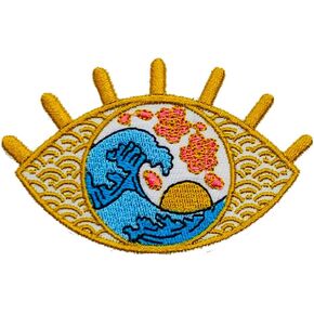 Wikineon Iron On Embroidered Patch, Cool Patch "Wave in Eye" - Appliable to Badge Iron On Sew On Emblem Patch DIY Accessories Perfect for Jackets, Clothes, Hats & Jeans in Kuwait