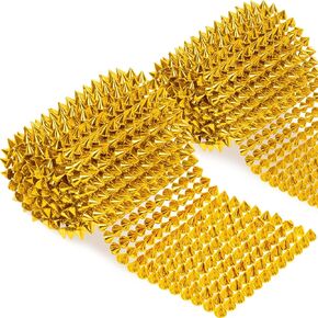 Rustark 3Pcs 3 Yards Sew Stitch On Spike Stud Set, Gold Silver Black Spikes Mesh Rivets Flat Back Spike Studs Pointed Spike Studs Trim Bead Spikes for Punk Rock Clothing DIY Craft Decor