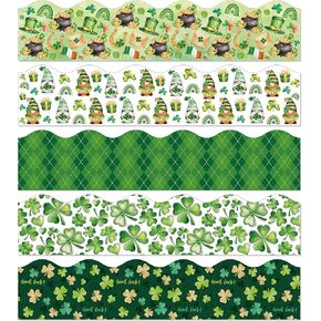 65 Feet St. Patrick's Day Bulletin Board Border Decoration Clover Gnome Spot Buffalo Plaid Scalloped Border 5 Styles 60Pcs Sticker Trim for Irish Day School Classroom Office Party Decor in Saudi Arabia