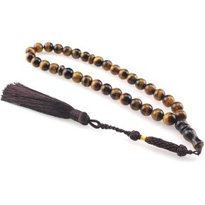 سبحة تسبيح اسلامية من بيروندي، 33 خرزة، خرز حجر عين النمر 10 ملم، خرز مصنوع يدويا بشراشيب بلون الشوكولاتة، خرز عين النمر in Kuwait