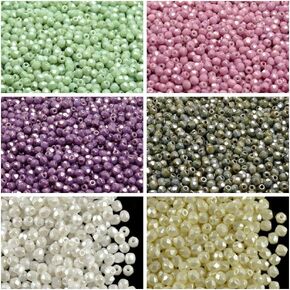 Czech Faceted Glass Beads, Fire-Polished, Round 3mm. Six Colors. Total 600 pcs. Set 3SFP 601 (3FP001 3FP002 3FP003 3FP007 3FP009 3FP010)