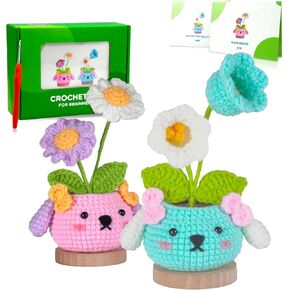 Tykoo Crochet kit for Beginners, DIY Crochet Plants Kit with Easy Yarn, Crochet Kit for Adults and Kids with Step by Step Video Tutorials, Crochet Starter Kit 2 PCS of Plants in Saudi Arabia